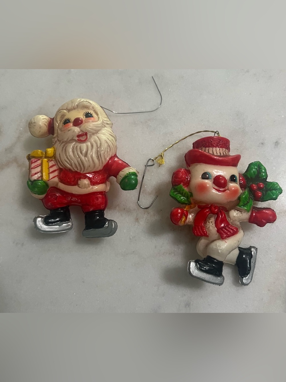Vintage MCM Blow Mold Christmas Ornaments Skating Santa  Snowman Japan